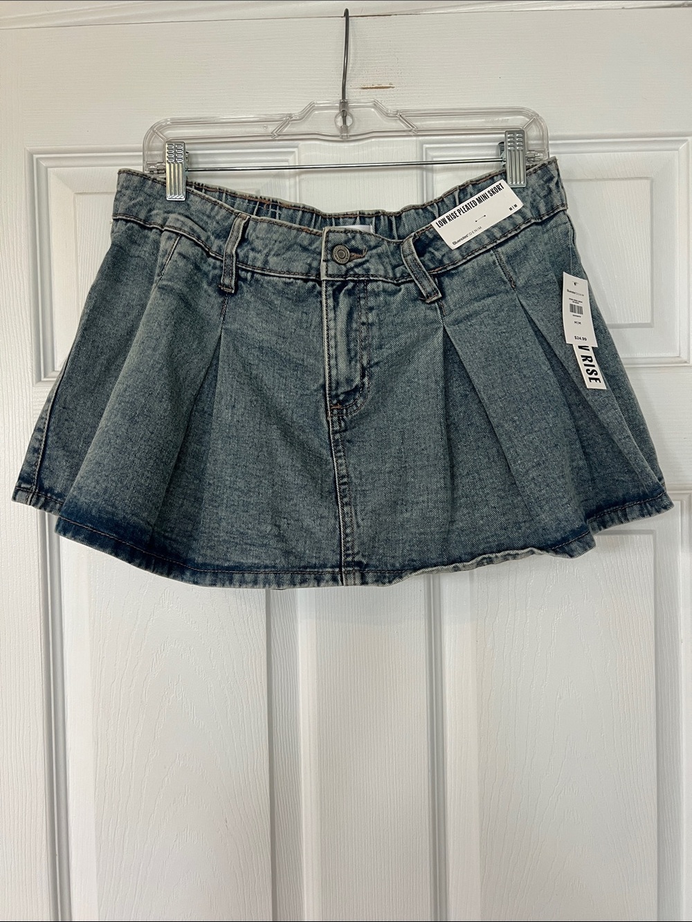Bluenotes Washed Blue Pleated Denim Mini Skort